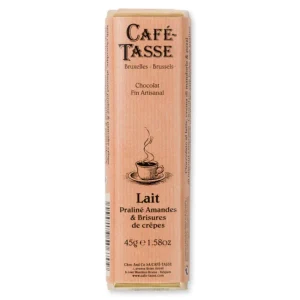 Barre de chocolat au Lait Praliné Amandes et Brisures de crêpes, Café Tasse