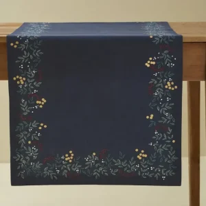 Chemin de table Lueur d'Hiver Bleu Ardoise, Sylvie Thiriez