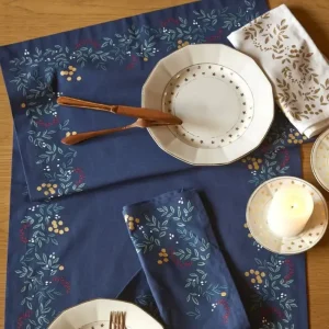 Chemin de table Lueur d'Hiver Bleu Ardoise, Sylvie Thiriez