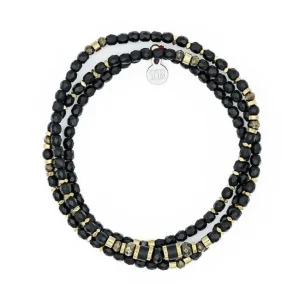 Collier et Bracelet 3 tours Zuri Noir Mat, Têtes Blondes