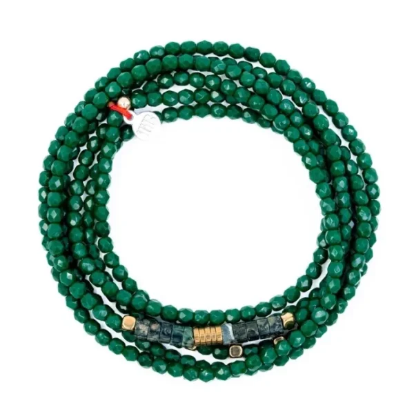 Collier et Bracelet 6 tours Nadège Vert Forêt, Têtes Blondes