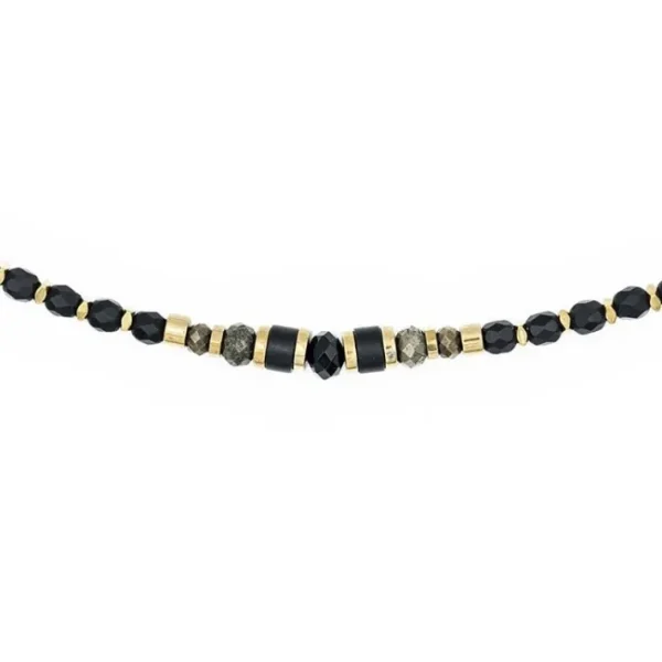 Collier et Bracelet 3 tours Zuri Noir Mat, Têtes Blondes