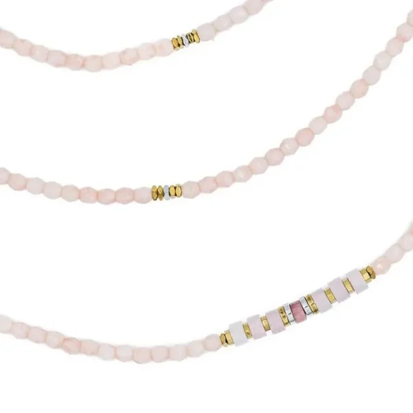 Collier et Bracelet 6 tours New Vir Rose Guimauve, Têtes Blondes