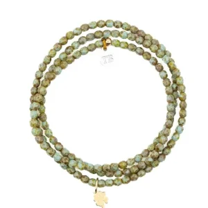 Collier et Bracelet 3 tours Trèfle Vert Marbré, Têtes Blondes