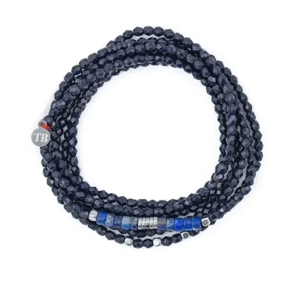 Collier et Bracelet 6 tours Nadège Bleu Navy, Têtes Blondes