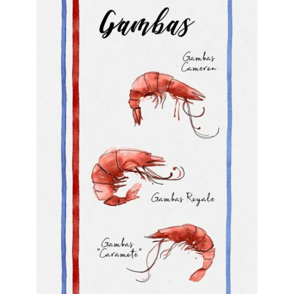 Lot de 3 torchons Fruits de Mer 50 x 70 cm, Sud Etoffe