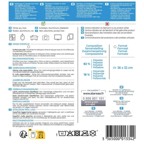 Microfibre Vitres et Miroirs, Starwax