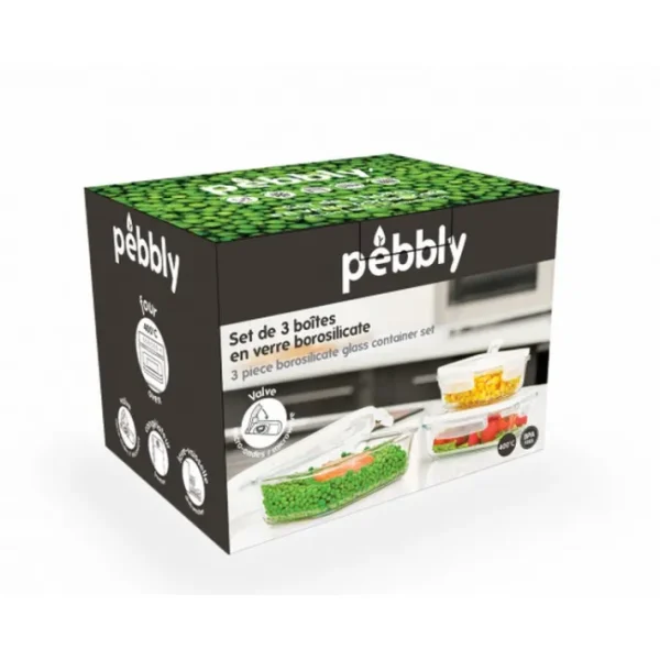 Set de 3 boites rectangulaires en verre , Pebbly