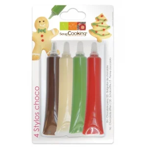 4 Stylos Chocolat Rouge/blanc/vert/chocolat, ScrapCooking