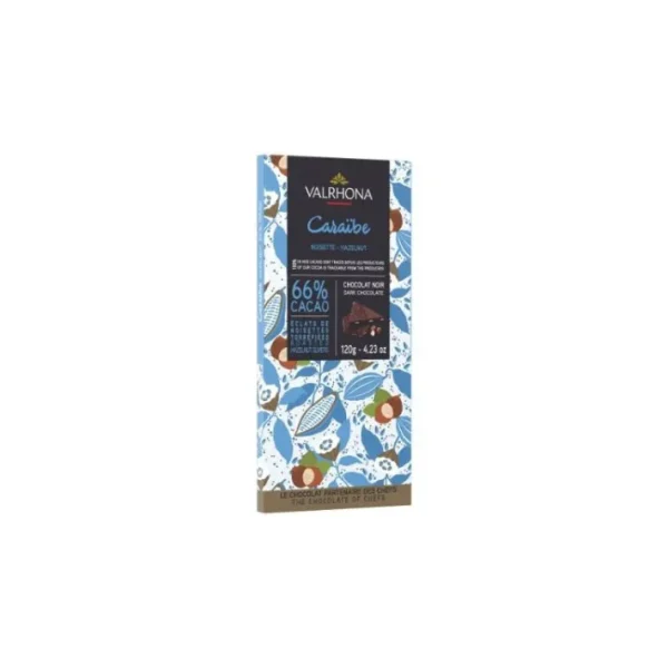 Tablette chocolat noir Caraïbe & Noisettes 66%, Valrhona