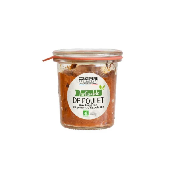 Tartinable de Poulet aux tomates et piment d'Espelette Bio, Conserverie des Saveurs