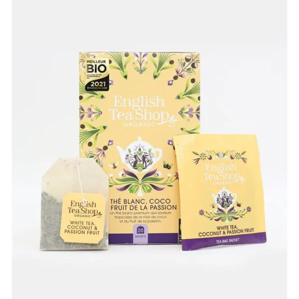 Thé Blanc Bio Coco et Fruit de la Passion 20 sachets, English Tea Shop