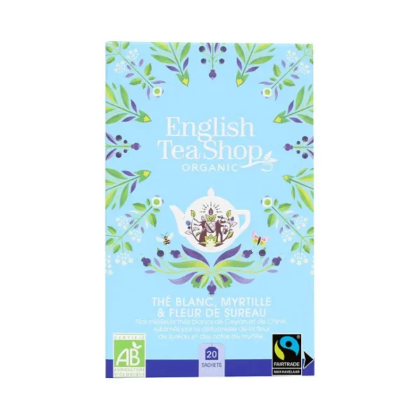 Thé Blanc Bio Myrtille et Fleur de Sureau 20 sachets, English Tea Shop