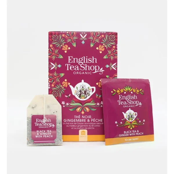 Thé Noir Bio Gingembre et Pêche 20 sachets, English Tea Shop